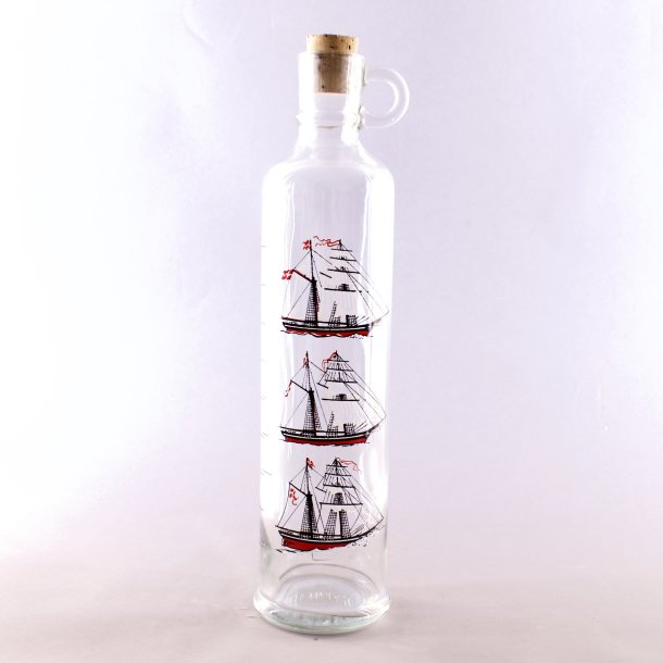 Dramflaske med sejlskib. 31 cm. Holmegaard Glasvrk.